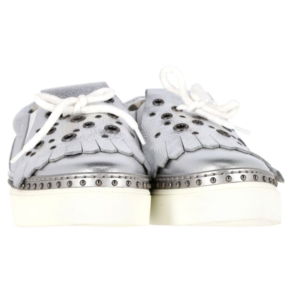 Burberry Kiltie Fringe Detail Slip On Sneakers Metallic Silver Leather - Picture 3 of 8
